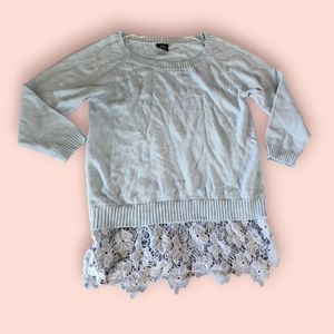 Bobeau lace hem blue sweater